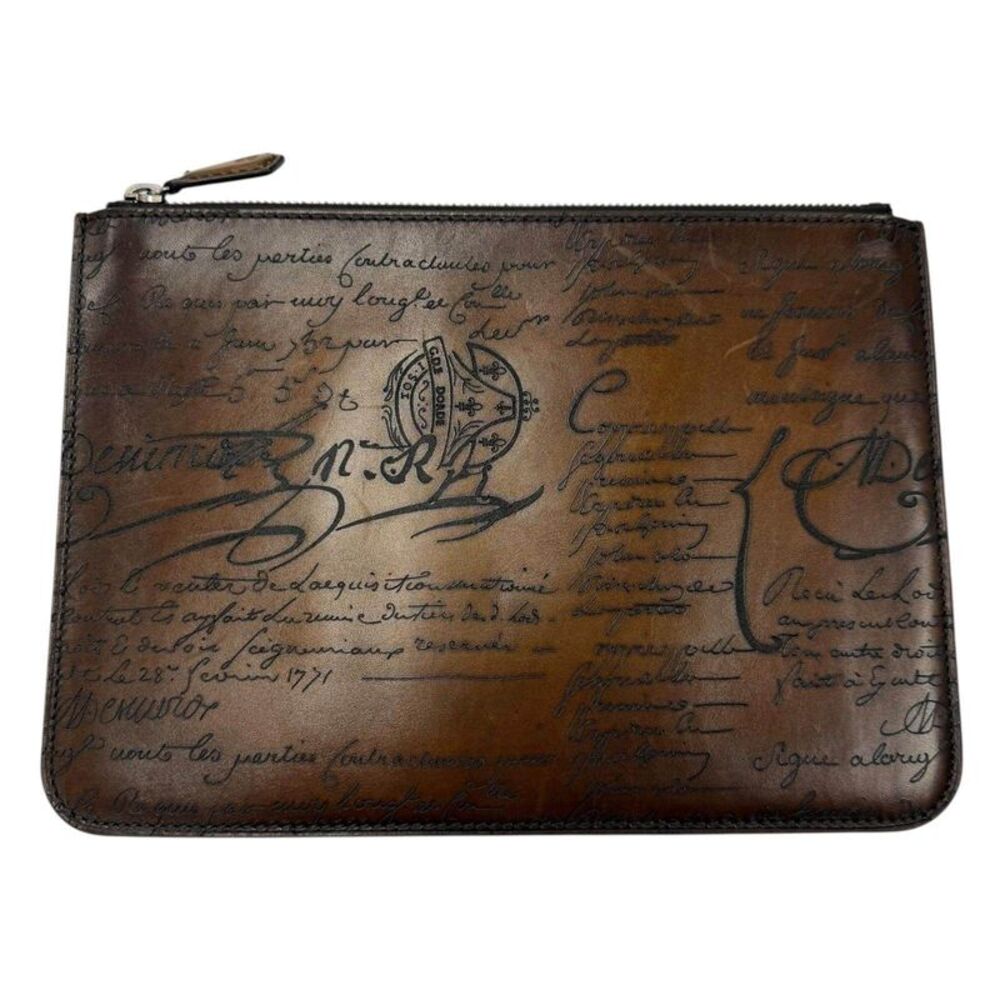 Berluti Nino PM Calligraphy Leather Clutch Bag